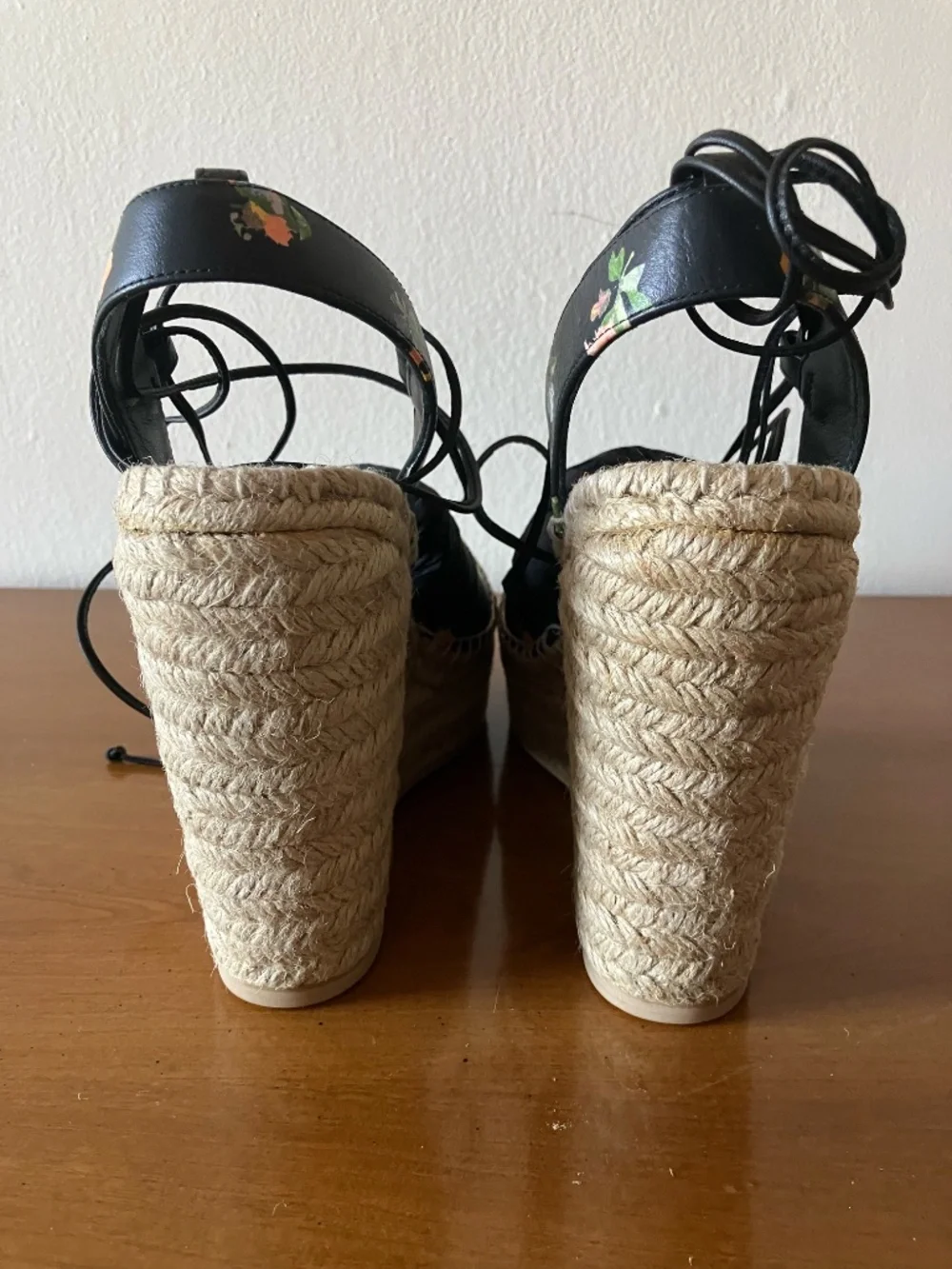 Saint Laurent YSL Grunge Flower Print Black Leather Espadrille Wedge EU 39/US 9